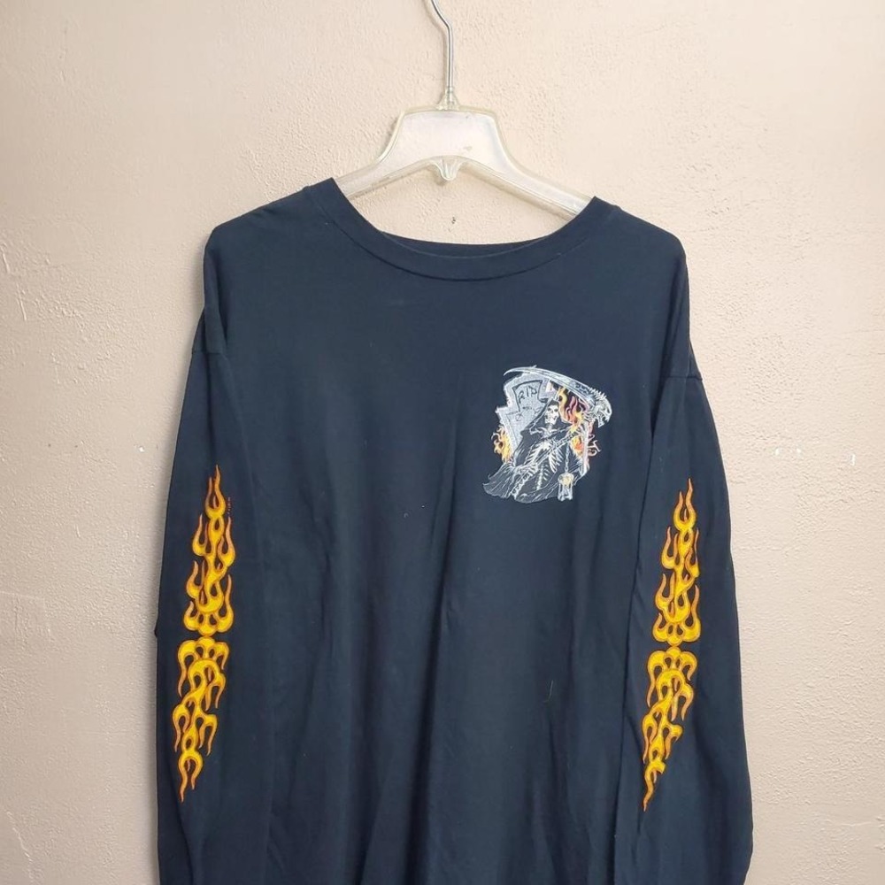 Grim Reaper long sleeve shirt with flame sleeves